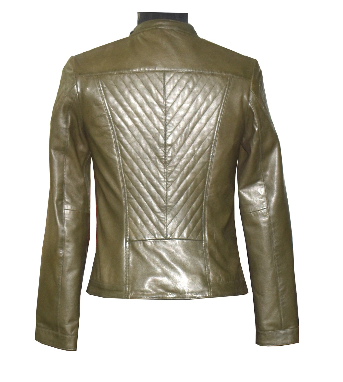 Shop Women's Classic Olive Green Biker Leather Jacket -SCIN